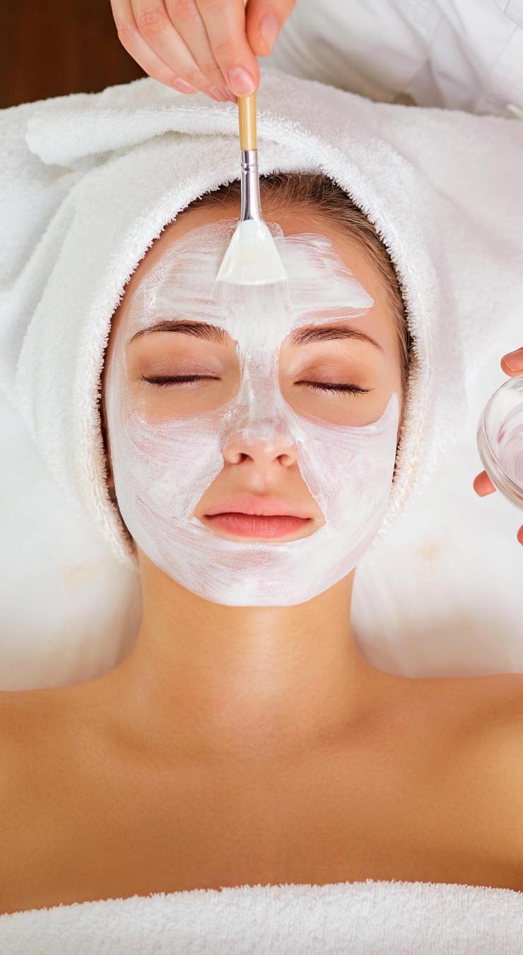Woman with face mask at spa